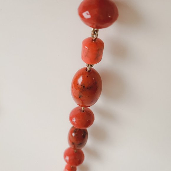 Avon Chunky Faux Stone Orange Beaded Chain Funky Bright Geometric Necklace - Picture 7 of 12
